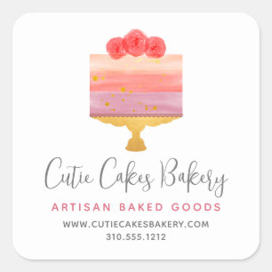 Bakkerij Roze Paarse Dessert Cake Gebak Chef Moder Vierkante Sticker