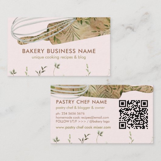 Bakkerij Roze QR Pastry Chef Catering Cake Maker Visitekaartje (Voorkant / Achterkant)