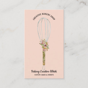 Bakkerij Rustic Whisk Floral Blush Pink Visitekaartje