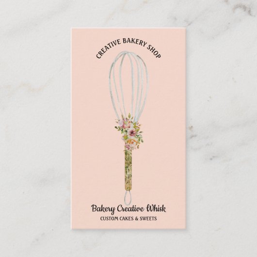 Bakkerij Rustic Whisk Floral Blush Pink Visitekaartje (Voorkant)