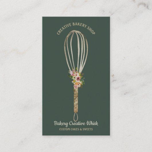 Bakkerij Rustic Whisk Floral sage green gold rusti Visitekaartje (Voorkant)
