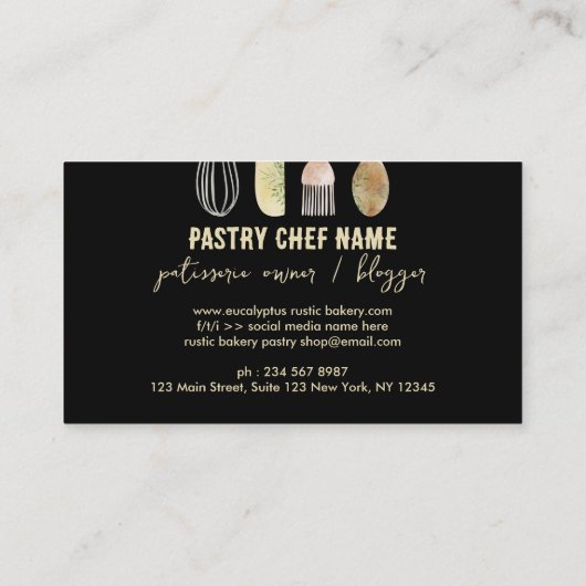 Bakkerij Rustieke taart decoratie Zwart Visitekaartje (Achterkant)