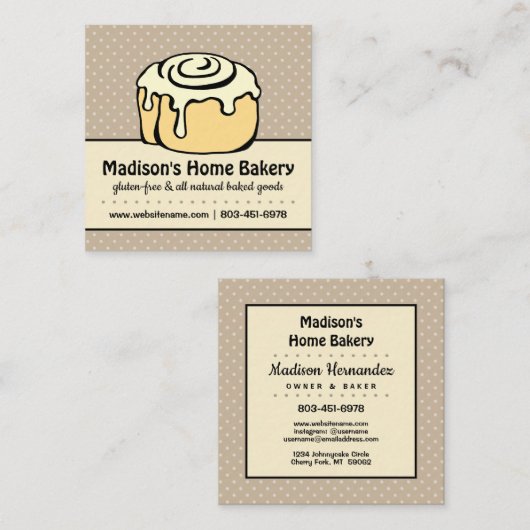 Bakkerij Schaak Catering Kaneel Roll Uniek Vierkante Visitekaartje (Voorkant / Achterkant)
