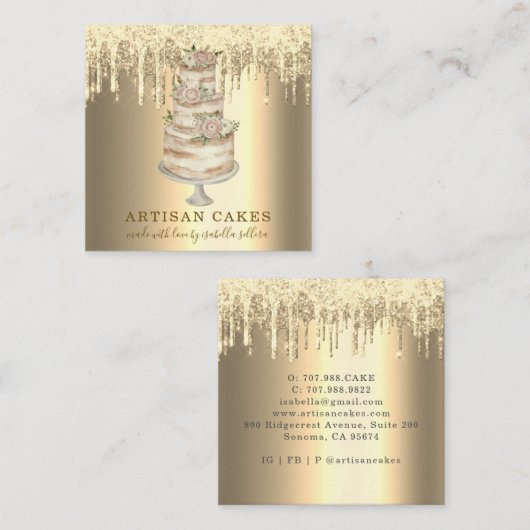 Bakkerij Schaak Glitter Drift Platinum Gold Vierkante Visitekaartje (Voorkant / Achterkant)