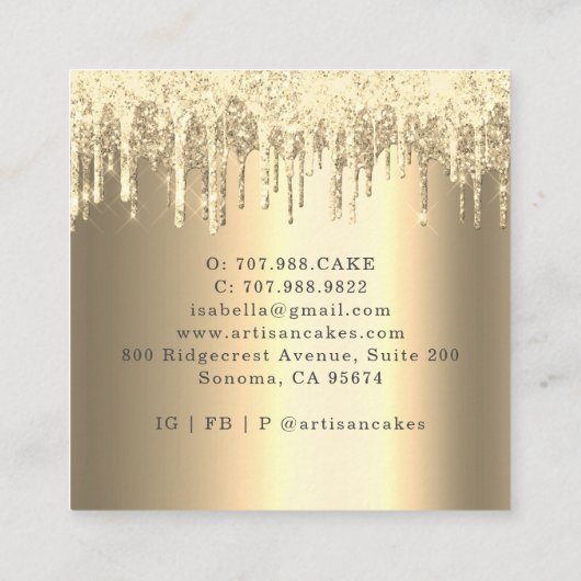 Bakkerij Schaak Glitter Drift Platinum Gold Vierkante Visitekaartje (Achterkant)