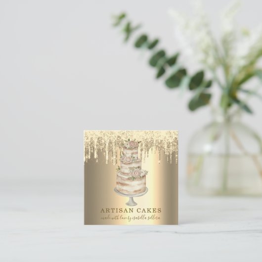 Bakkerij Schaak Glitter Drift Platinum Gold Vierkante Visitekaartje (Staand voorkant)