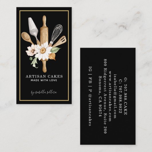 Bakkerij Schaak Waterverf Baken Gereedschap Zwart Visitekaartje (Voorkant / Achterkant)