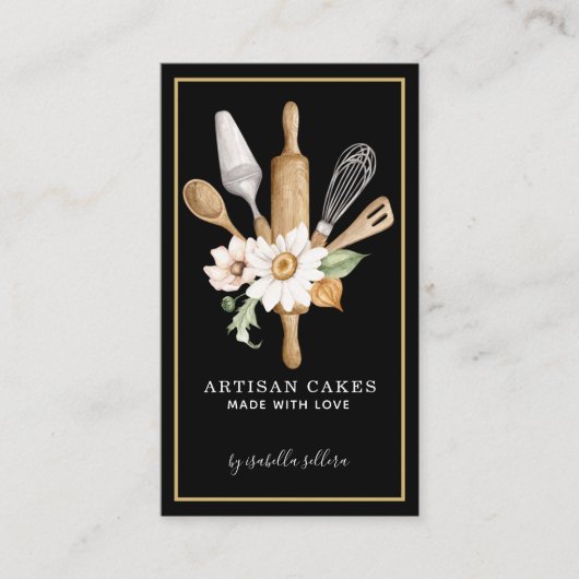 Bakkerij Schaak Waterverf Baken Gereedschap Zwart Visitekaartje (Voorkant)