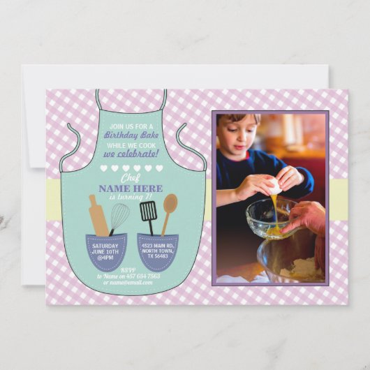 Bakkerij Schort Verjaardagsfeest Foto Mint Roze Ui Kaart (Voorkant)