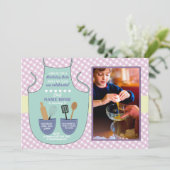 Bakkerij Schort Verjaardagsfeest Foto Mint Roze Ui Kaart (Staand voorkant)