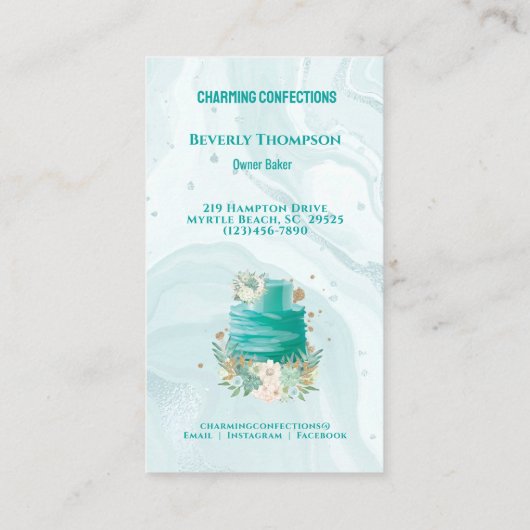 Bakkerij Shop Confectie Blauwgroen witte Visitekaa Visitekaartje (Achterkant)