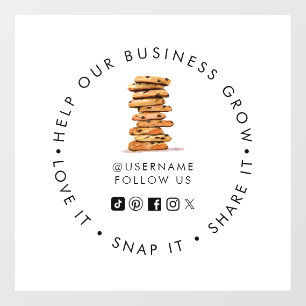 Bakkerij sociale media volg chocolade chip cookie raamsticker