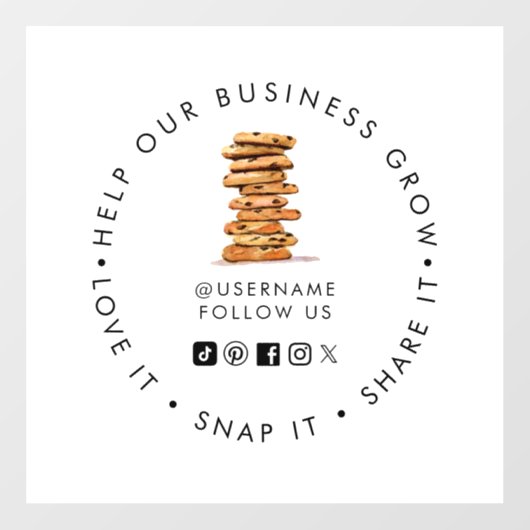 Bakkerij sociale media volg 'Chocolate Chip cookie Raamsticker (Vel)