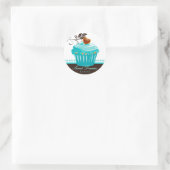 Bakkerij-Stickers Blauwe cupcake Chocolade Brown Ronde Sticker (Tas)