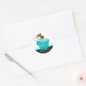 Bakkerij-Stickers Blauwe cupcake Chocolade Brown Ronde Sticker (Envelop)