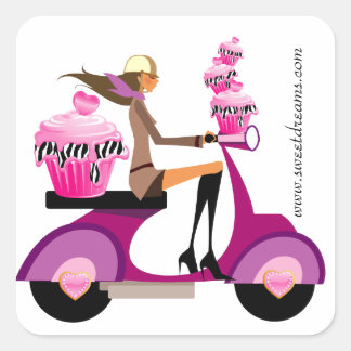 Bakkerij-stickers roze cupcake-Zebra Vierkante Sticker