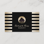 Bakkerij Sweet Cupcake Modern Zwart & Goud Strepen Visitekaartje (Voorkant)