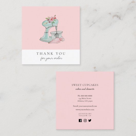 bakkerij van de  Cake mixer Dank u Vierkante Visitekaartje (Voorkant / Achterkant)