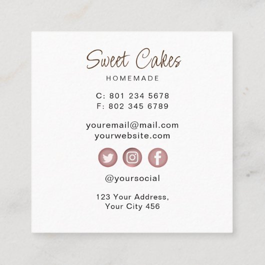 Bakkerij van zoete cakes vierkante visitekaartje (Achterkant)