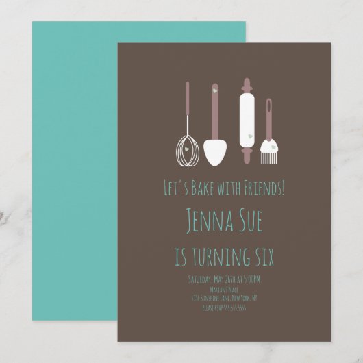 Bakkerij Verjaardagsfeest Tools Turquoise Bruin Ui Kaart (Voorkant / Achterkant)