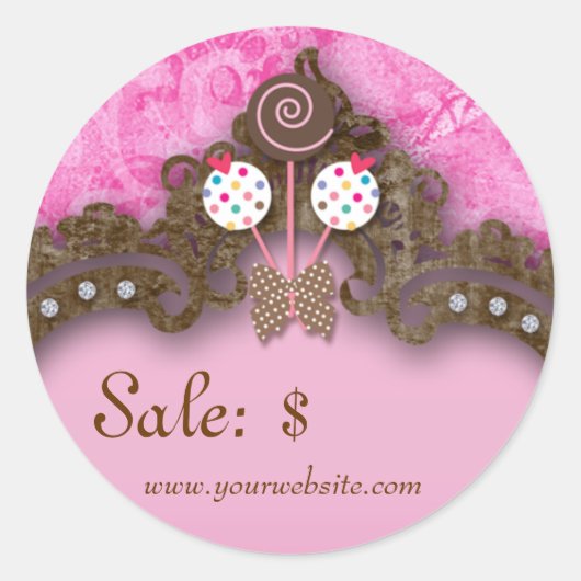 Bakkerij Verkoopprijs Label Damask Roze Cake Pop (Voorkant)