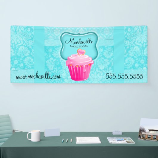Bakkerij Vintage Damask Aqua Banner (Beurs)