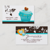 Bakkerij visitekaartje cupcake blauw bloemhars (Voorkant / Achterkant)
