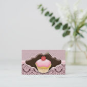 Bakkerij-Visitekaartje Cupcake Damask Chocolade Visitekaartje (Staand voorkant)