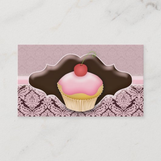 Bakkerij-Visitekaartje Cupcake Damask Chocolade Visitekaartje (Voorkant)