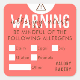 Bakkerij Voedsel Allergie Alert Veiligheid Pastel  Vierkante Sticker