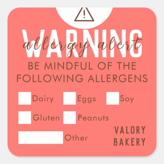 Bakkerij Voedsel Allergie Alert Veiligheid Pastel  Vierkante Sticker (Voorkant)