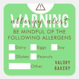 Bakkerij Voedsel Allergie Alert Veiligheid Pastel  Vierkante Sticker