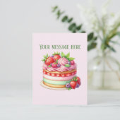Bakkerij voeg bericht Bedrijfsnaam aardbeien cake Briefkaart (Staand voorkant)