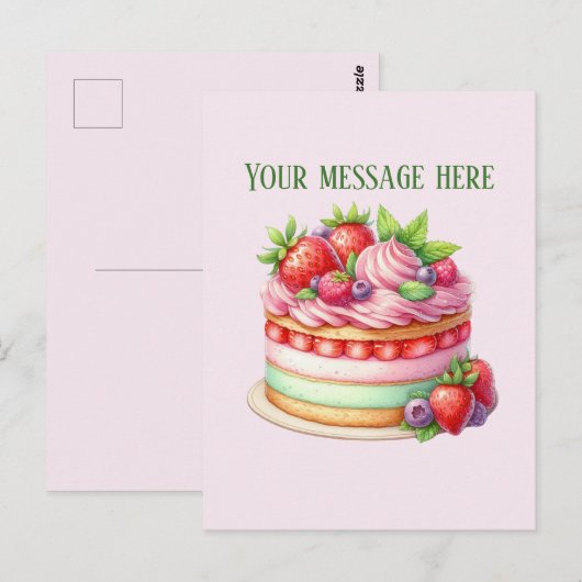 Bakkerij voeg bericht Bedrijfsnaam aardbeien cake Briefkaart (Voorkant / Achterkant)