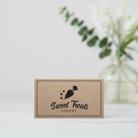 Bakkerij voor gebak Logo Rustic Kraft Visitekaartje (Staand voorkant)