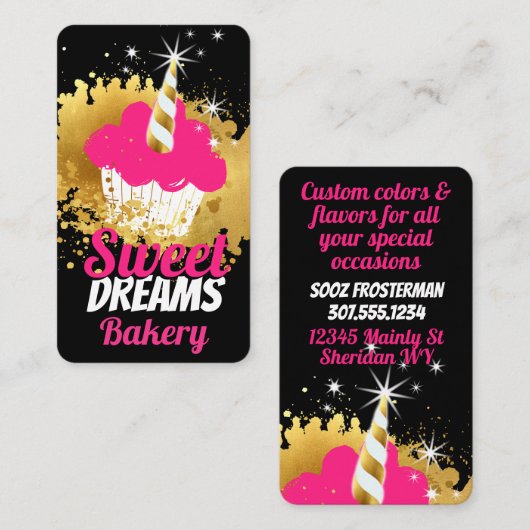 Bakkerij voor goudwolken, eenhoornkap visitekaartje (Voorkant / Achterkant)