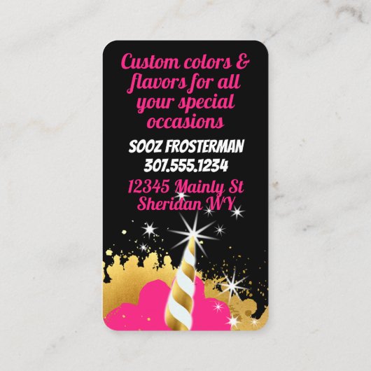 Bakkerij voor goudwolken, eenhoornkap visitekaartje (Achterkant)