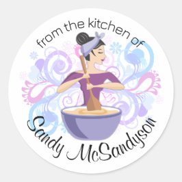 Bakkerij vrouw bakken mengkom cadeau label sticker
