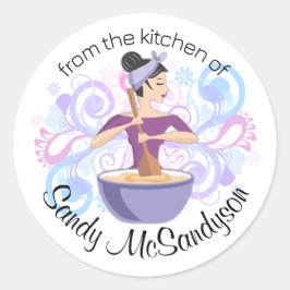 Bakkerij vrouw bakken mengkom cadeau label sticker