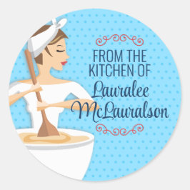 Bakkerij vrouw bakken mengkom cadeau label sticker