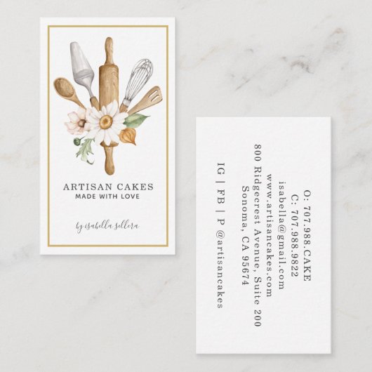 Bakkerij Waterverf banketbakken gereedschap Visitekaartje (Voorkant / Achterkant)