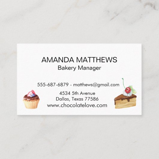 Bakkerij Waterverf Chocolade Cake Visitekaartje (Achterkant)