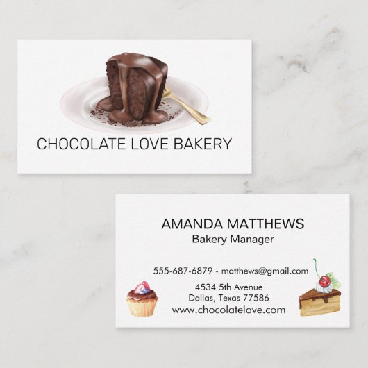 Bakkerij Waterverf Chocolade Cake Visitekaartje (Voorkant / Achterkant)