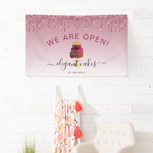 Bakkerij we zijn open glitter Drip Bourgogne Spandoek (Insitu)