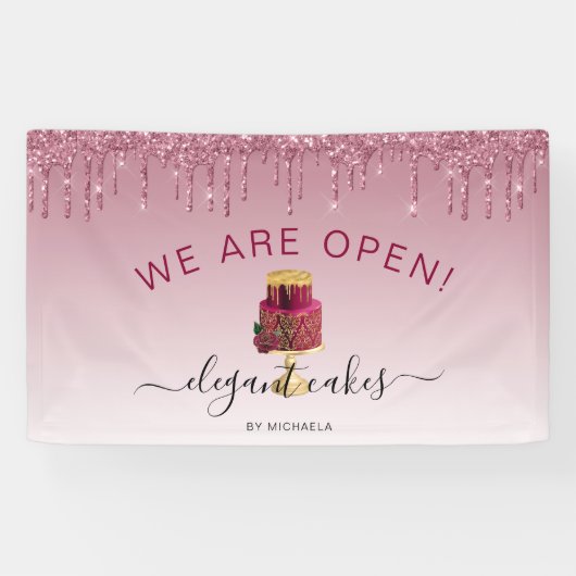 Bakkerij we zijn open glitter Drip Bourgogne Spandoek (Horizontaal)