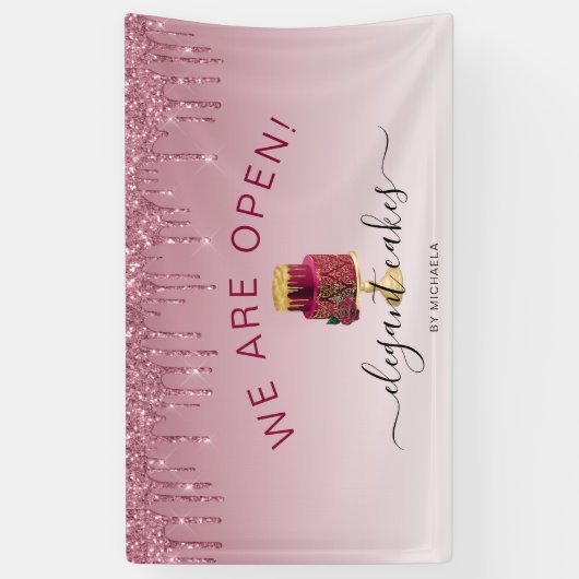 Bakkerij we zijn open glitter Drip Bourgogne Spandoek (Verticaal)