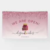 Bakkerij We zijn open Glitter Drip Bourgondië Cake Spandoek (Horizontaal)