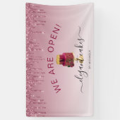 Bakkerij We zijn open Glitter Drip Bourgondië Cake Spandoek (Verticaal)