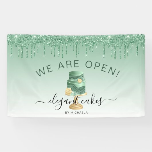 Bakkerij we zijn open, glitter Drip Green Cake Ban Spandoek (Horizontaal)