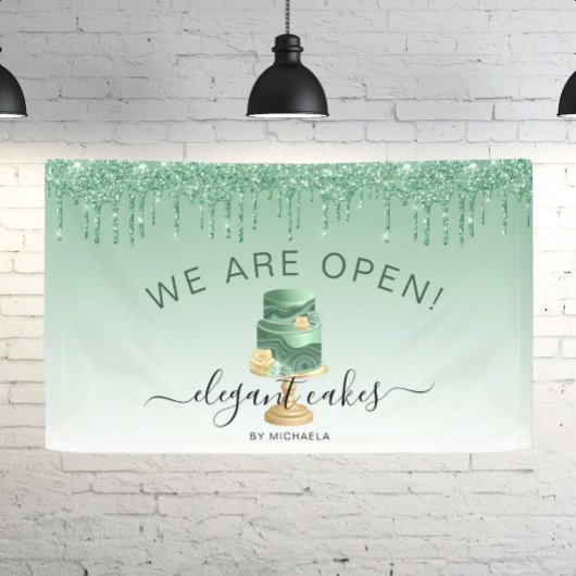 Bakkerij We Zijn Open Glitter Drip Groen Cakes Ban Spandoek